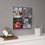 Create your own Christmas family photo collage Square Wall Clock<br><div class="desc">Create your own Christmas family photo collage wall clock. 
Add your own personal photos,  You can add 4 photos,   to personalize the clock. If you need help please contact me.</div>