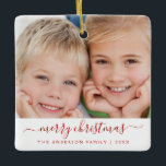 Create Your Own Christmas Family Photo Template Ceramic Ornament<br><div class="desc">Create Your Own Christmas Family Photo Template Ornament with your family name and picture makes a perfect Personalised Christmas Gift. This modern and elegant red and white family photo Christmas ornament makes a great gift for a grandma,  grandpa,  mum or dad.</div>