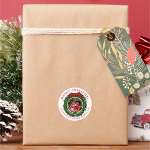 Create your own Christmas photo return address Classic Round Sticker