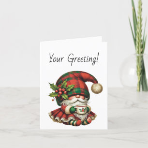 Create Your Own Christmas Plaid Gnome Tea Holiday Card