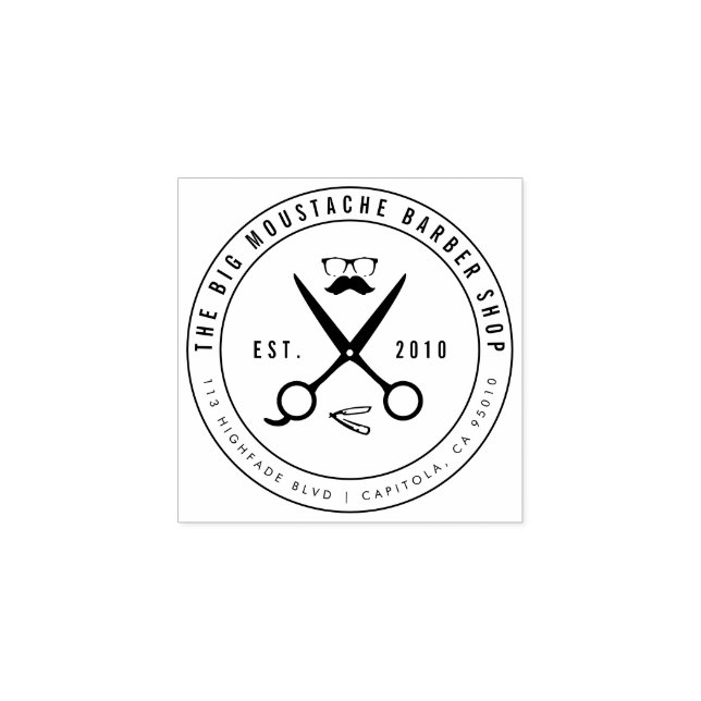 Create Your Own Circular Hipster Barber Shop Logo Rubber Stamp (Imprint)