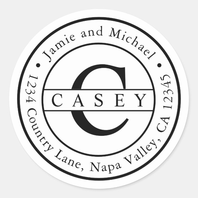 Create Your Own Classic Monogram Return Address Round Sticker (Front)