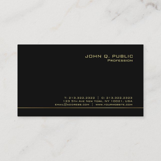 Create Your Own Classy Black and Gold Luxe Business Card (Back)