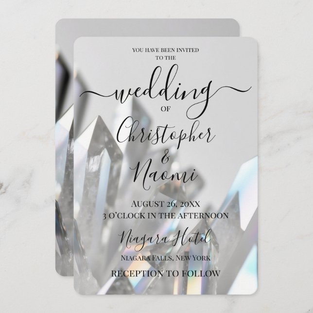 Create Your Own Clear Crystals Grey Wedding Invitation (Front/Back)