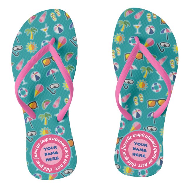 Create Your Own Coastal Pattern Monogram Teal Jandals (Footbed)
