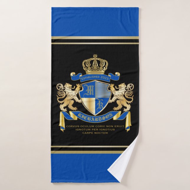 Create Your Own Coat of Arms Blue Gold Lion Emblem Bath Towel (Bath Towel)