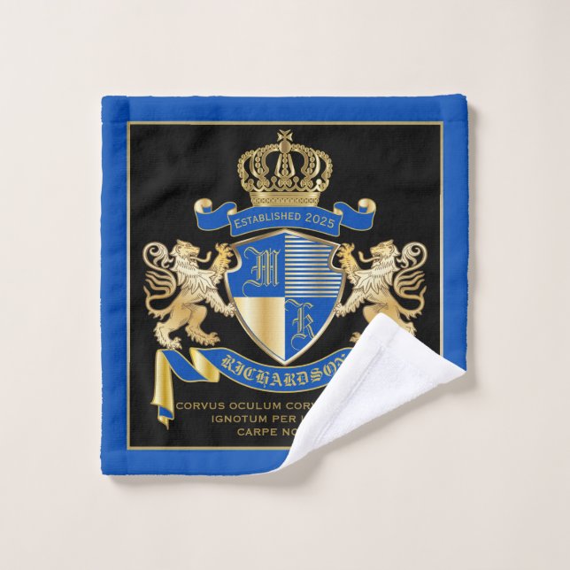 Create Your Own Coat of Arms Blue Gold Lion Emblem Wash Cloth (Wash Cloth)
