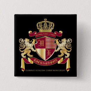 Create Your Own Coat of Arms Red Gold Lion Emblem 15 Cm Square Badge