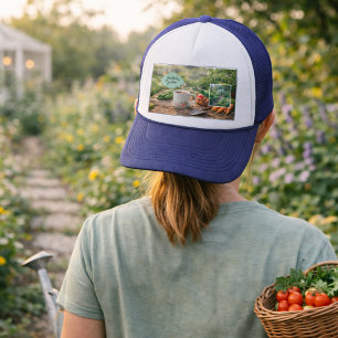 Create your own Coffee before gardening photo Trucker Hat