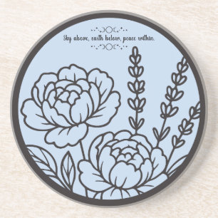 Create Your Own Colour Choice Black Peonies Outlin Coaster