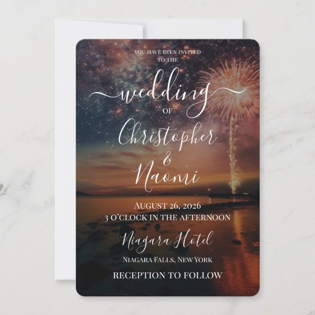 Create Your Own Colourful Beach Fireworks Wedding Invitation (Front)