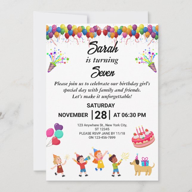 Create Your Own Colourful Birthday Party Invite (Front)
