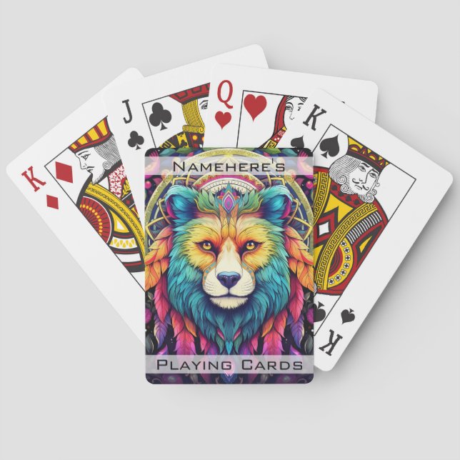 Create Your Own Colourful Boho Wolf Totem Animal Playing Cards (Back)