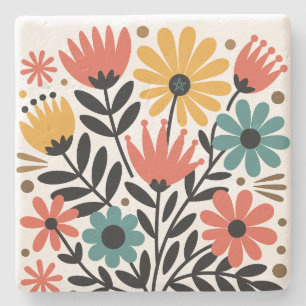 Create Your Own Colourful Retro Whimsical Floral Stone Coaster