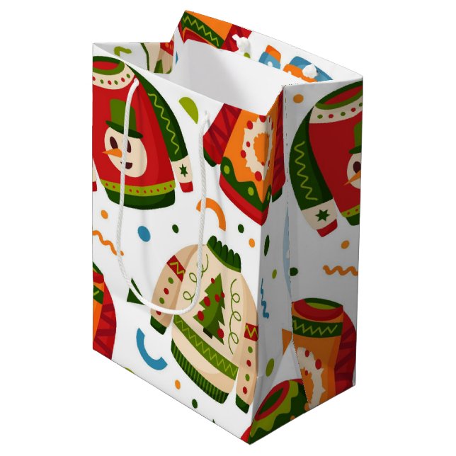 Create Your Own Colourful Xmas Sweaters Pattern Medium Gift Bag (Front Angled)