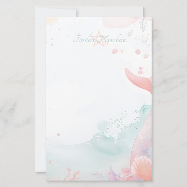 Create Your Own Coral Mermaid Tail Sea Shells Stationery (Front)