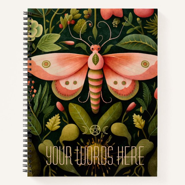 Create Your Own Coral Pink Floral Garden Moth Notebook (Front)