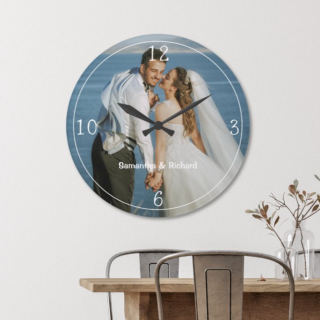 Create Your Own Couple Name Wedding Photo    Large Clock (photo clock gift for wedding couple personalized with names.)