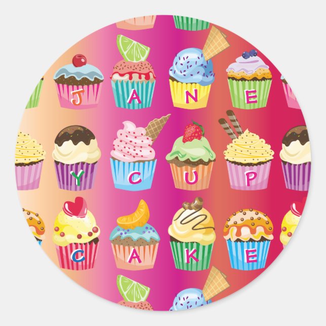 Create Your Own Cupcake Monogram Delicious Treats Classic Round Sticker (Front)