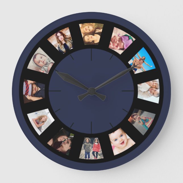 Create Your Own Custom 12 Photo Collage Decor Large Clock (Front)