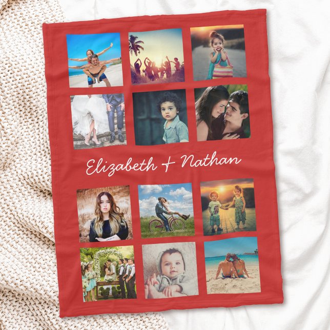 Create Your Own Custom 12 Photo Collage Family Fleece Blanket (Creator Uploaded)