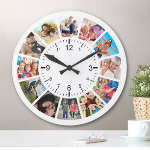 Create Your Own Custom 12 Photo Collage Family Round Clock