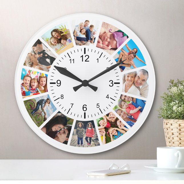 Create Your Own Custom 12 Photo Collage Family Round Clock (Creator Uploaded)