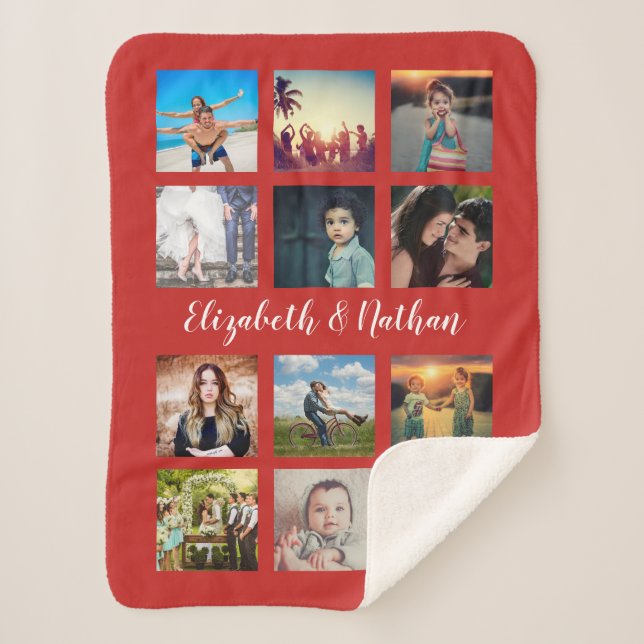 Create Your Own Custom 12 Photo Collage Family Sherpa Blanket (Front)