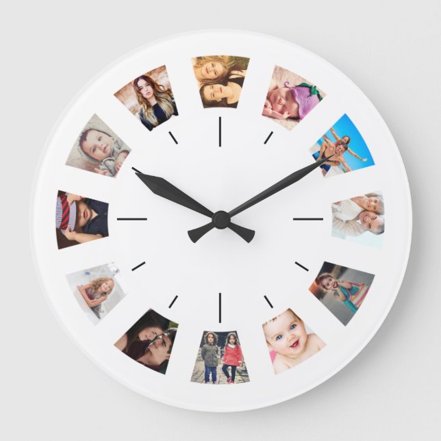 Create Your Own Custom 12 Photo Collage Memories Large Clock (Front)