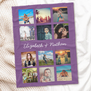 Create Your Own Custom 12 Photo Collage Purple Fleece Blanket