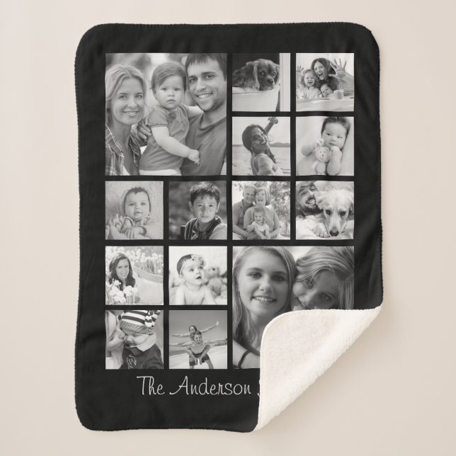 Create Your Own Custom 14 Family Photo Collage Sherpa Blanket (Front)