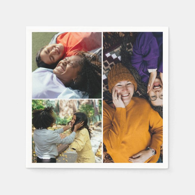 Create Your Own Custom 3 Photo Collage Napkin (Front)