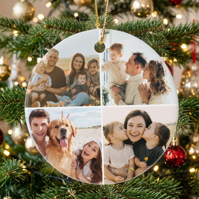 Create Your Own Custom 4 Photo Collage Ceramic Tree Decoration (Creator Uploaded)