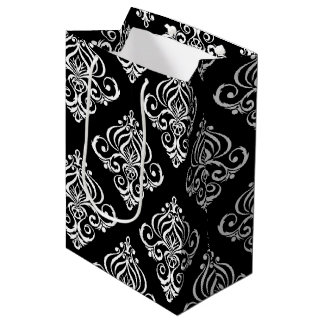 Create Your Own Custom B&W Damask Medium Gift Bag