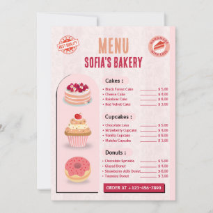 Create your own Custom Bakery Menu Card Template