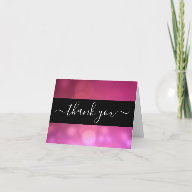 Create Your Own Custom Black & Hot Pink Bokeh Thank You Card (Front)
