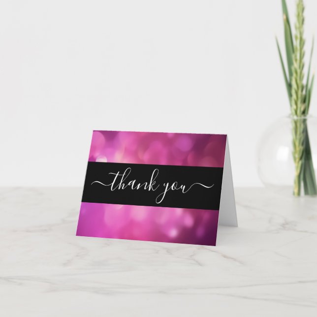 Create Your Own Custom Black & Pink Bokeh Thank You Card (Front)