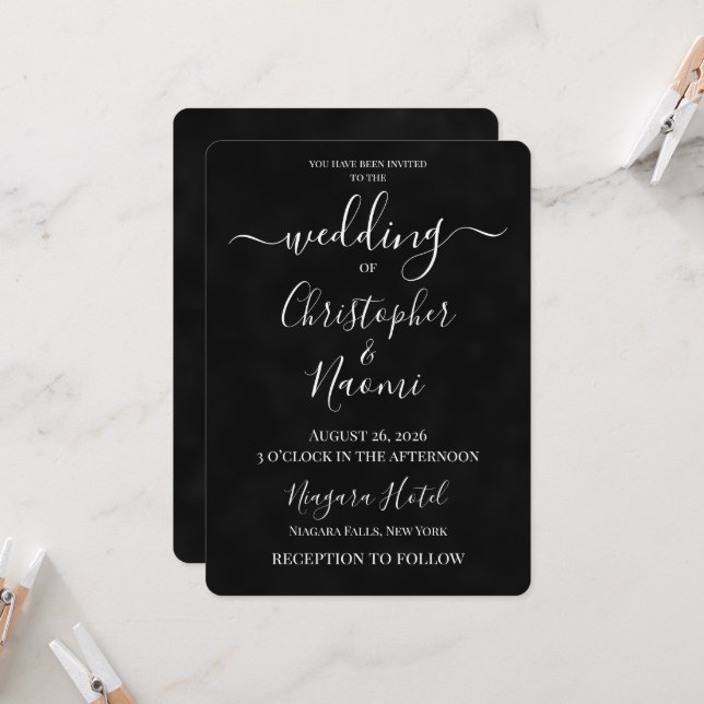 Create Your Own Custom Black Wedding Invitation (Front/Back In Situ)