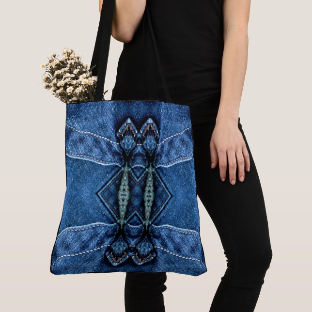 Create Your Own Custom Blue Denim Mirrored Print Tote Bag (Close Up)