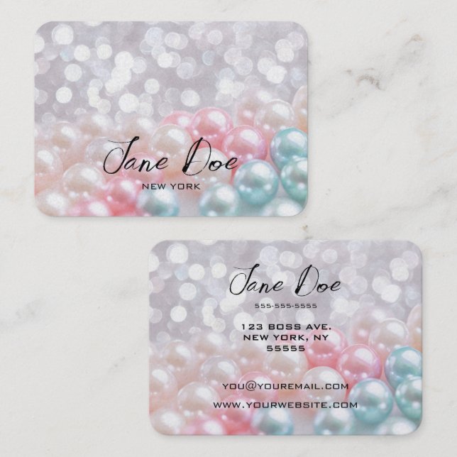 Create Your Own Custom Blue & Pink Pearls Business Card (Front/Back)