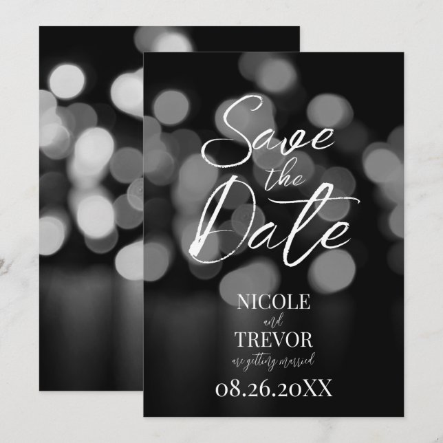 Create Your Own Custom Blurred B&W Bokeh Save The Date (Front/Back)