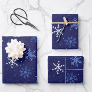 Create Your Own Custom Deep Blue Snowflakes Wrapping Paper Sheet