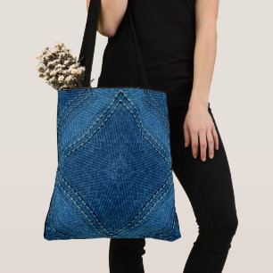 Create Your Own Custom Diamond Blue Denim Print Tote Bag
