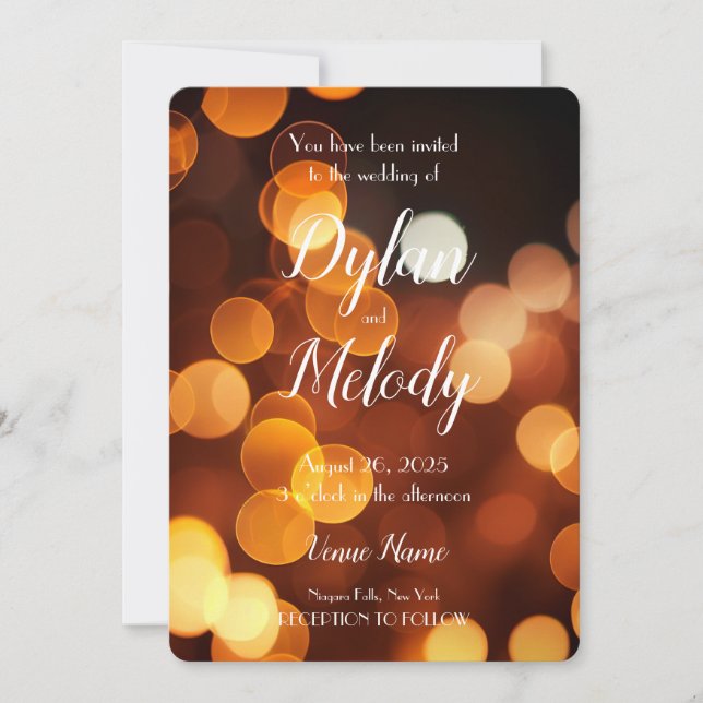 Create Your Own Custom Fall Gold Bokeh Wedding Invitation (Front)