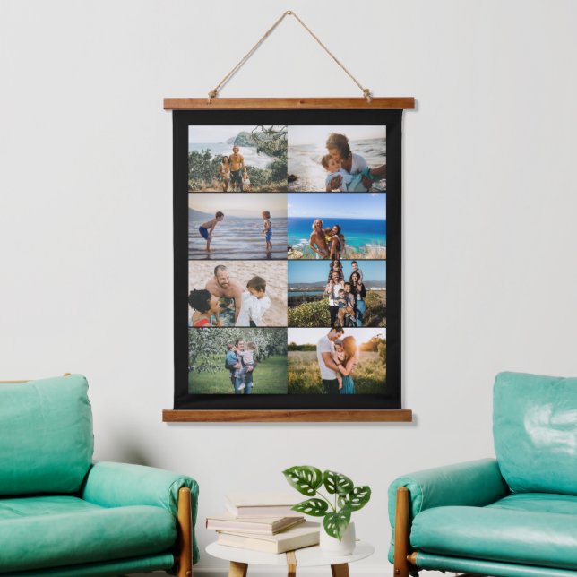 Create your own Custom Family 8 Photo Collage Hang Hanging Tapestry (Living Room)