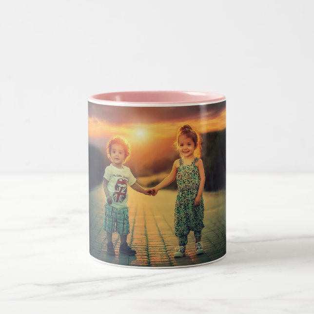 Create Your Own Custom Family Photo Customisable Two-Tone Coffee Mug (Center)