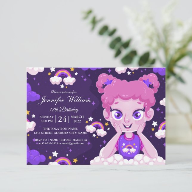 Create your own custom girls birthday invitation (Standing Front)