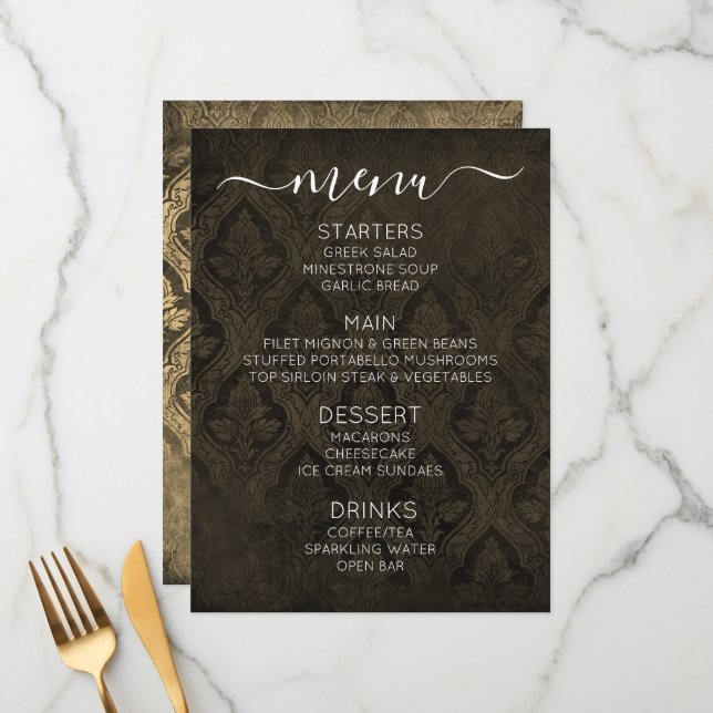 Create Your Own Custom Gothic Vintage Damask Menu (Front/Back In Situ)