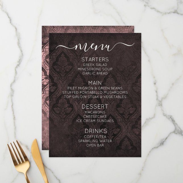 Create Your Own Custom Gothic Vintage Damask Menu (Front/Back In Situ)
