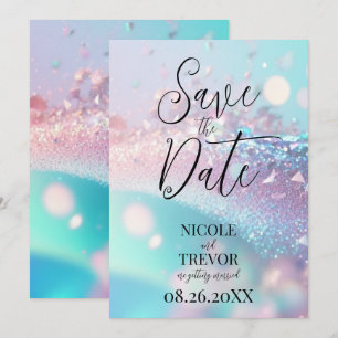 Create Your Own Custom Iridescent Pink & Cyan Save The Date